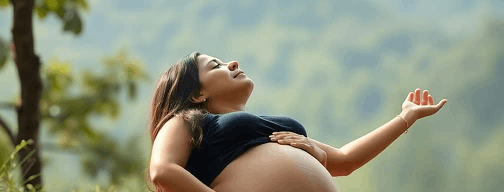 pregnant woman relaxing peacefully, self-care moment, natural serene environment