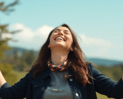 woman looking hopeful and empowered, outdoor setting, natural light